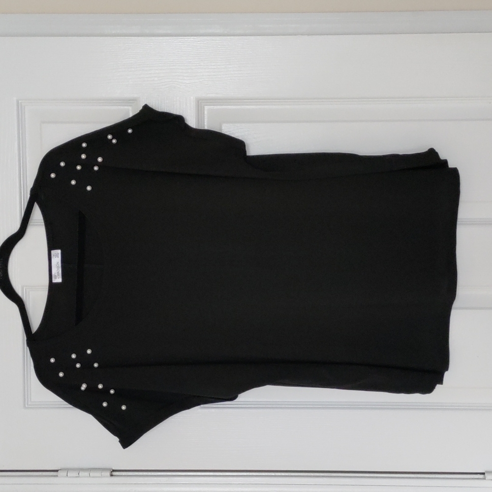 Black Blouse with Faux Pearls